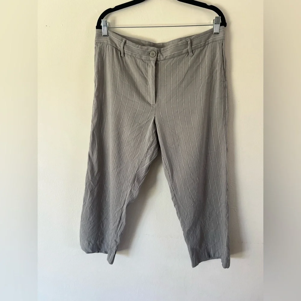 J. Jill‎ Linen Stretch Light Grey Striped Cropped Wide Leg Pants Size 14 Petite